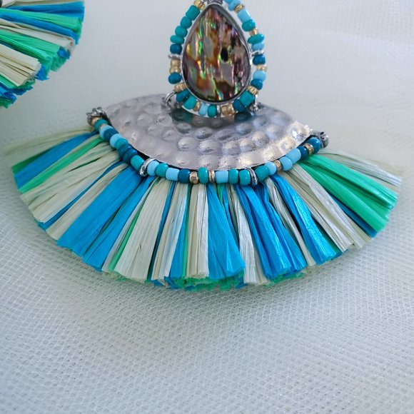 Large Boho Multi Color Fan Fringe Dangle Drop Earrings - Picture 13 of 15